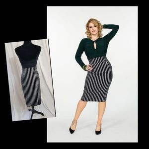 Pinup Girl Victorian Stripe pencil skirt PLUS